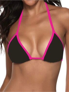 Suvimuga String Bikini Top Swimwear Women’s Size XS Black Hot Pink Sexy